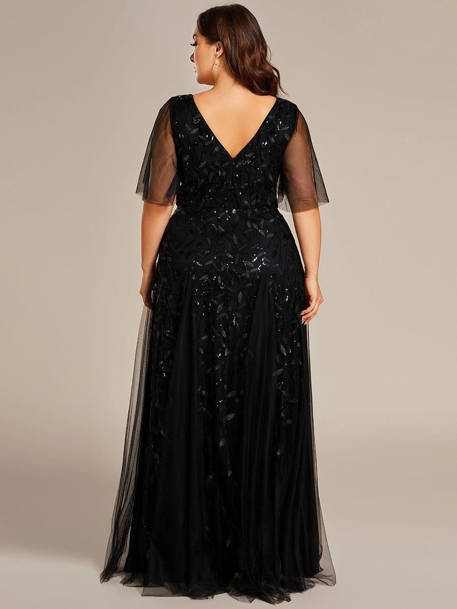 ever ASTRAL|Romantic Shimmery V Neck Ruffle Sleeves Maxi Long Evening Gowns - Image 9