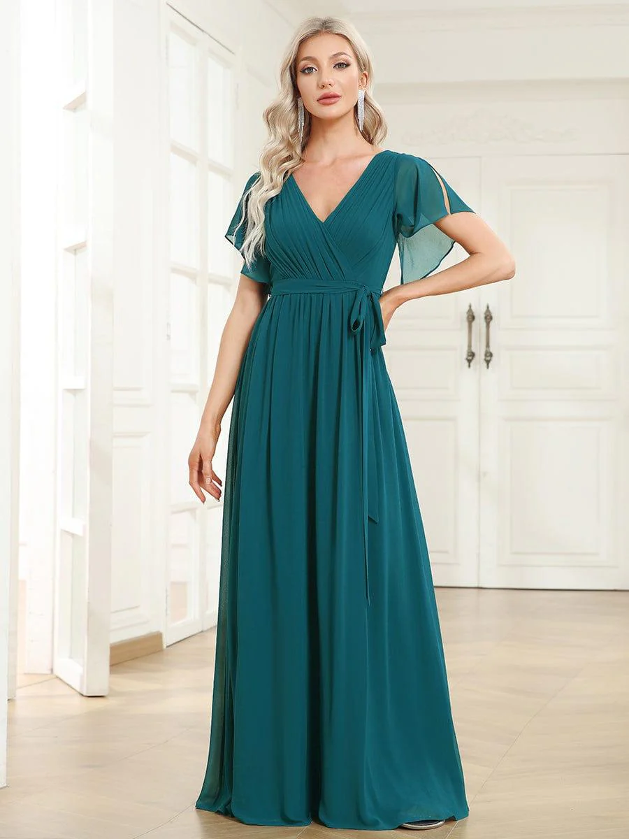 ever LEORA|V-Neck Flutter Sleeve Floor-Length A-Line Chiffon Evening Dress - Image 106