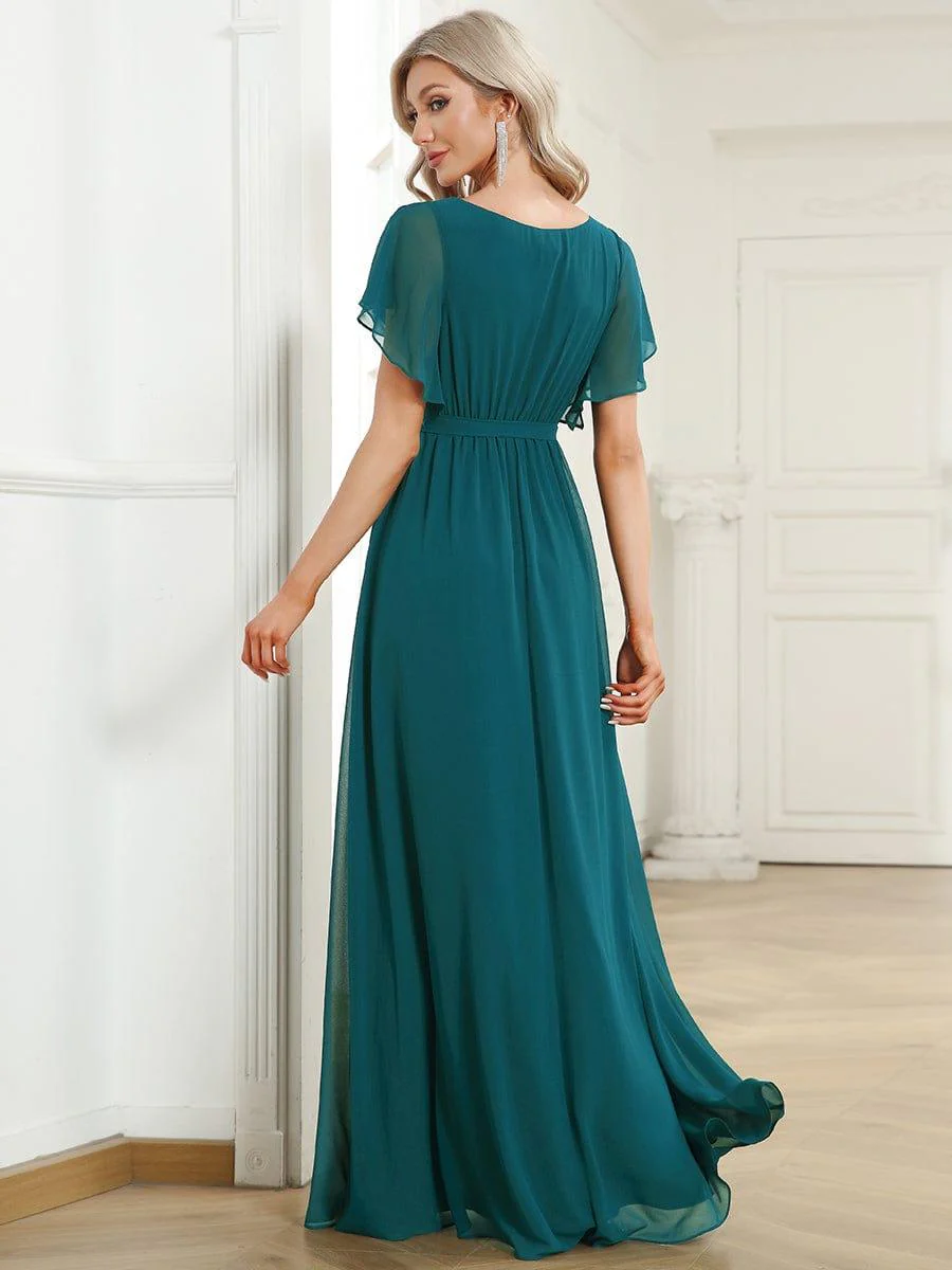 ever LEORA|V-Neck Flutter Sleeve Floor-Length A-Line Chiffon Evening Dress - Image 107