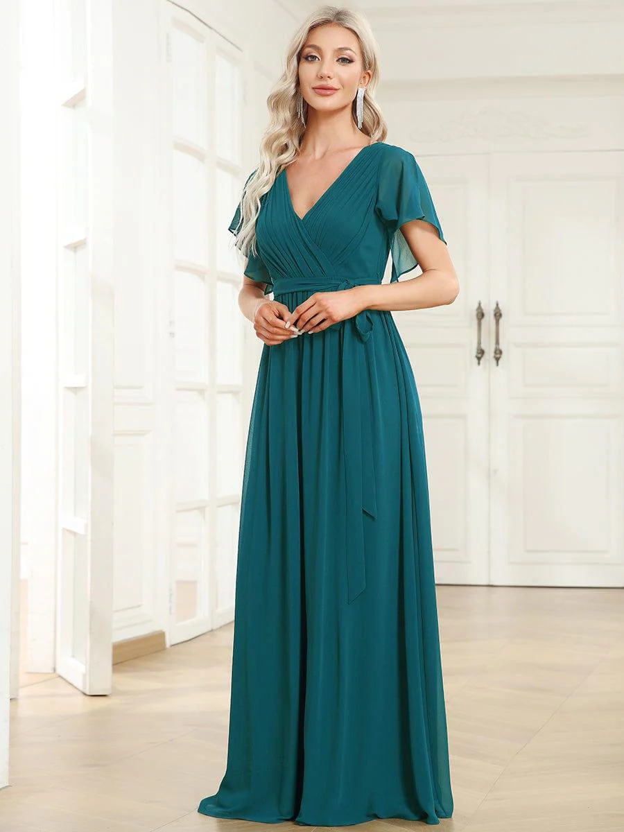 ever LEORA|V-Neck Flutter Sleeve Floor-Length A-Line Chiffon Evening Dress - Image 109
