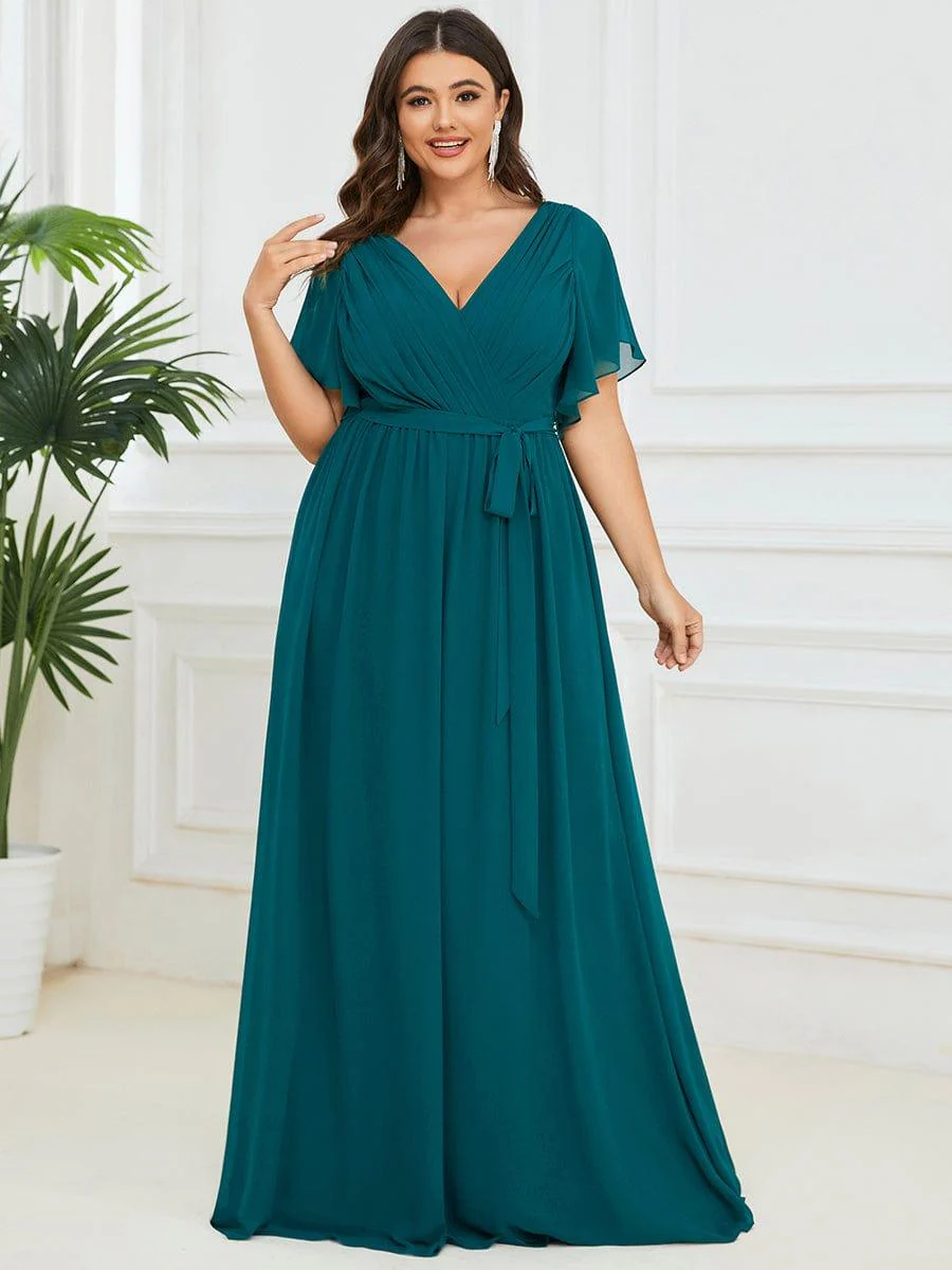 ever LEORA|V-Neck Flutter Sleeve Floor-Length A-Line Chiffon Evening Dress - Image 111