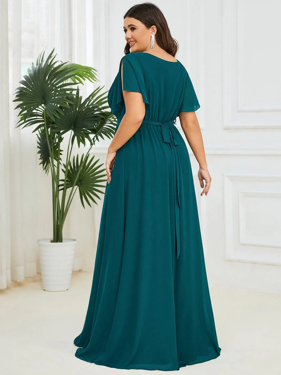 ever LEORA|V-Neck Flutter Sleeve Floor-Length A-Line Chiffon Evening Dress - Image 112