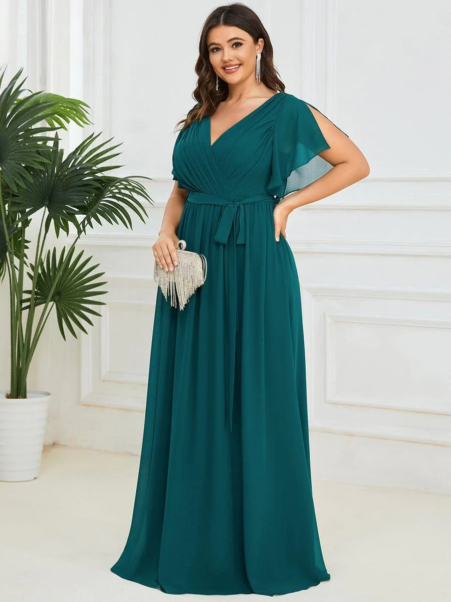 ever LEORA|V-Neck Flutter Sleeve Floor-Length A-Line Chiffon Evening Dress - Image 114