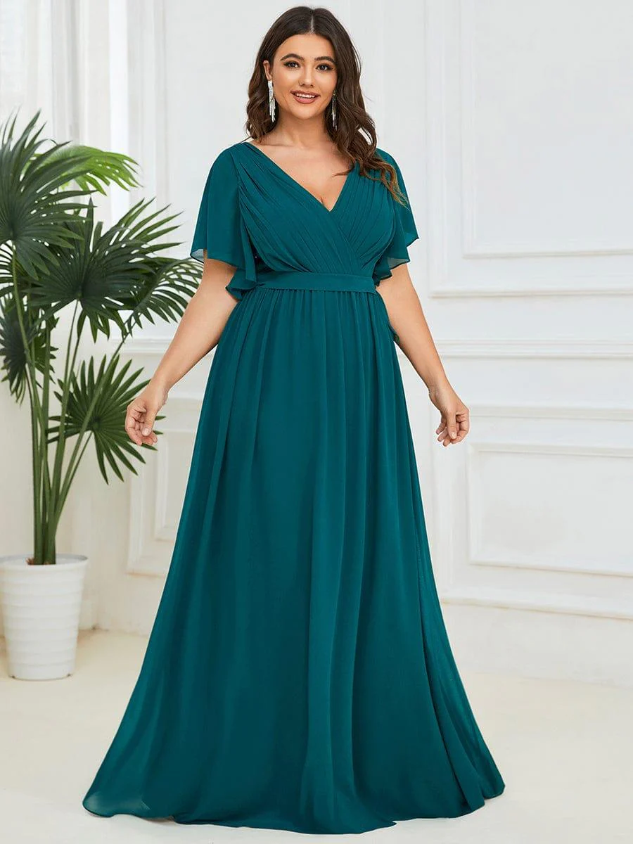 ever LEORA|V-Neck Flutter Sleeve Floor-Length A-Line Chiffon Evening Dress - Image 115