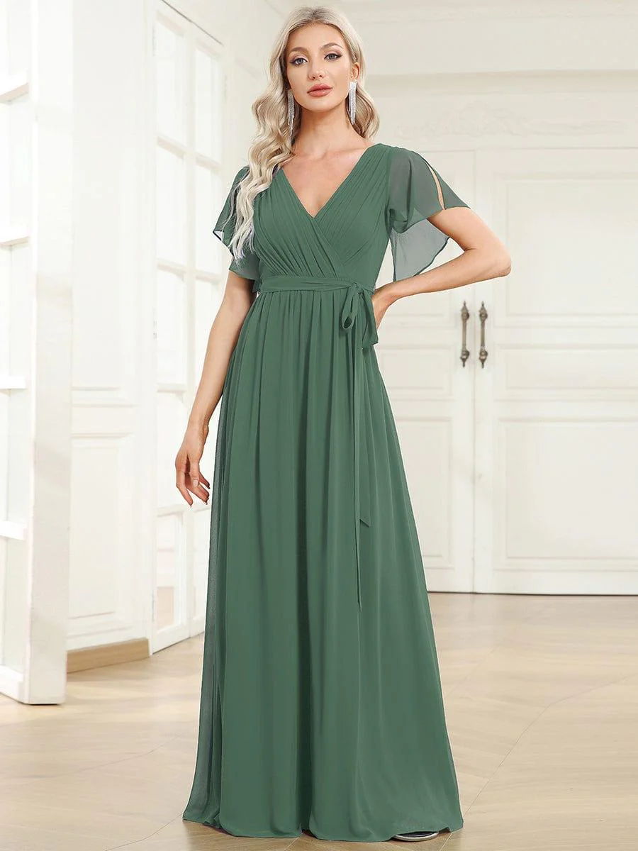 ever LEORA|V-Neck Flutter Sleeve Floor-Length A-Line Chiffon Evening Dress - Image 116