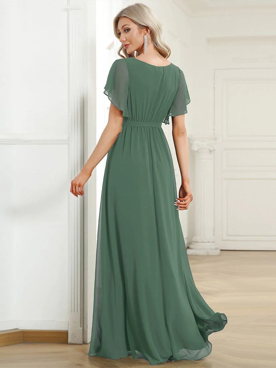 ever LEORA|V-Neck Flutter Sleeve Floor-Length A-Line Chiffon Evening Dress - Image 117