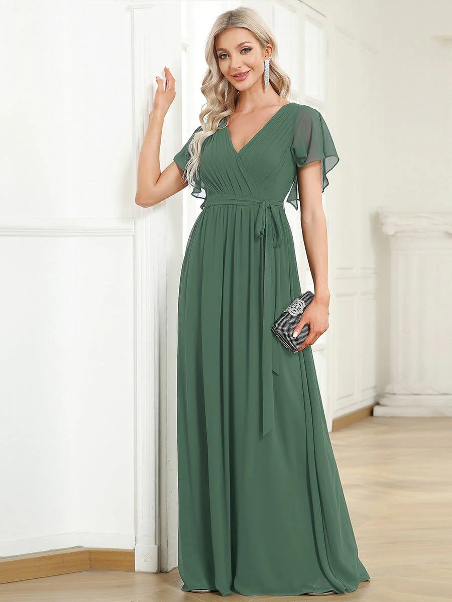 ever LEORA|V-Neck Flutter Sleeve Floor-Length A-Line Chiffon Evening Dress - Image 119