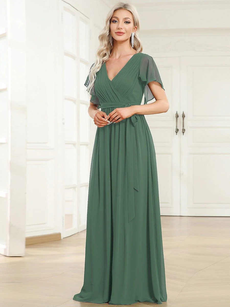 ever LEORA|V-Neck Flutter Sleeve Floor-Length A-Line Chiffon Evening Dress - Image 120