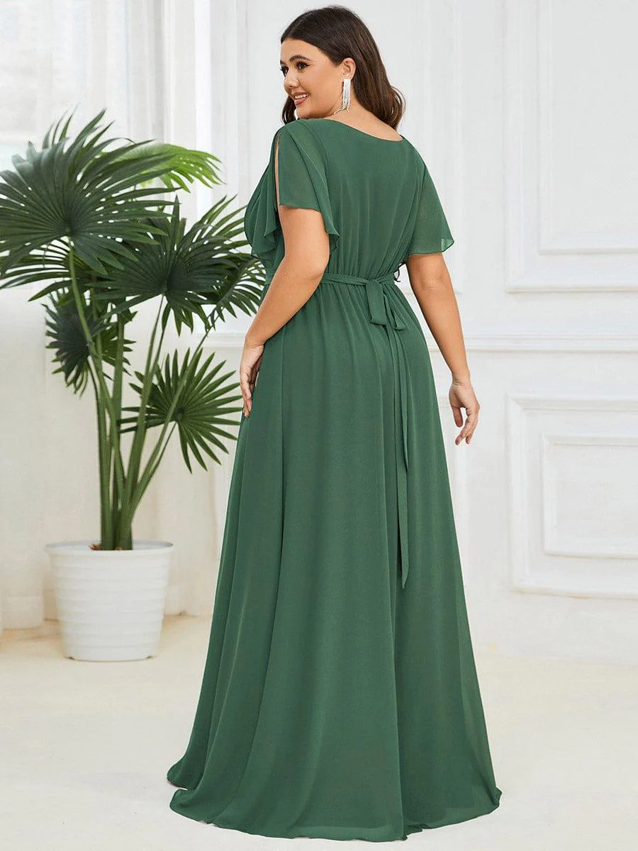ever LEORA|V-Neck Flutter Sleeve Floor-Length A-Line Chiffon Evening Dress - Image 122