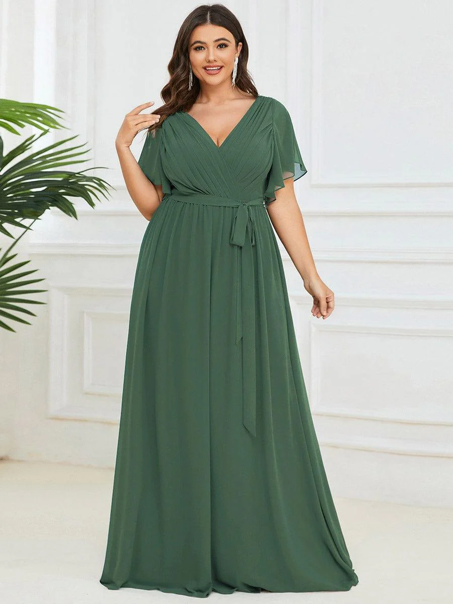 ever LEORA|V-Neck Flutter Sleeve Floor-Length A-Line Chiffon Evening Dress - Image 125