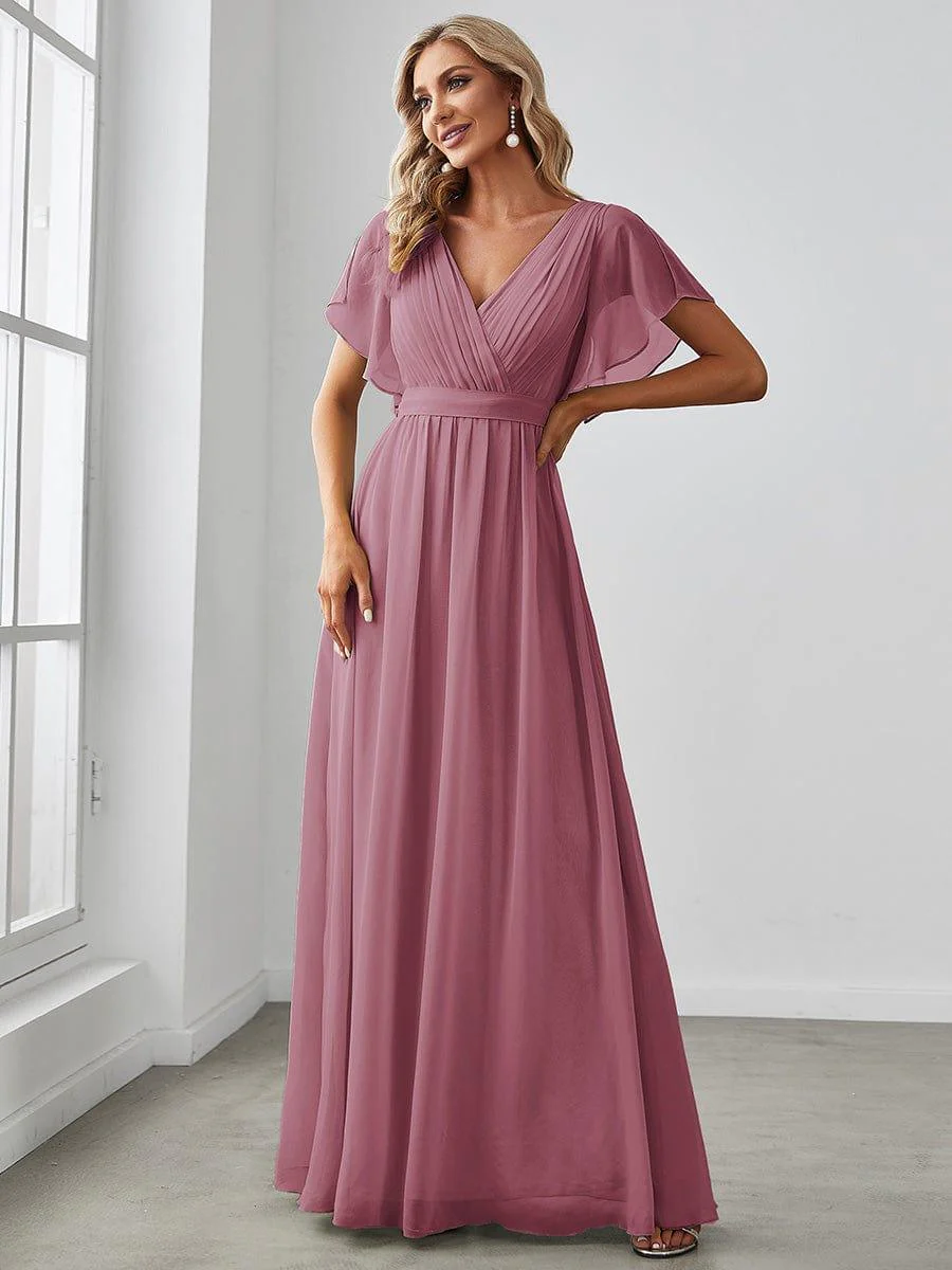 ever LEORA|V-Neck Flutter Sleeve Floor-Length A-Line Chiffon Evening Dress - Image 126