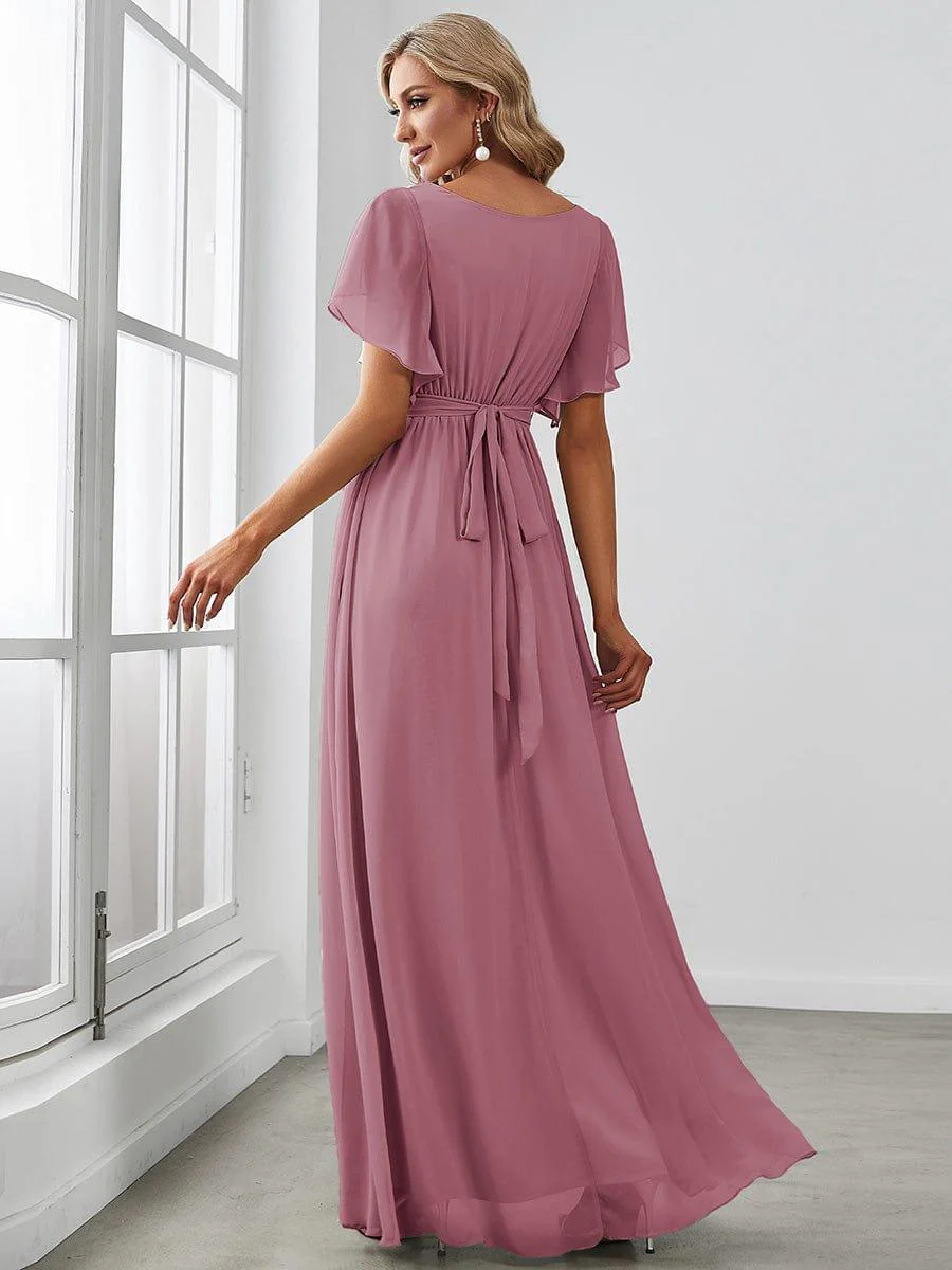 ever LEORA|V-Neck Flutter Sleeve Floor-Length A-Line Chiffon Evening Dress - Image 127