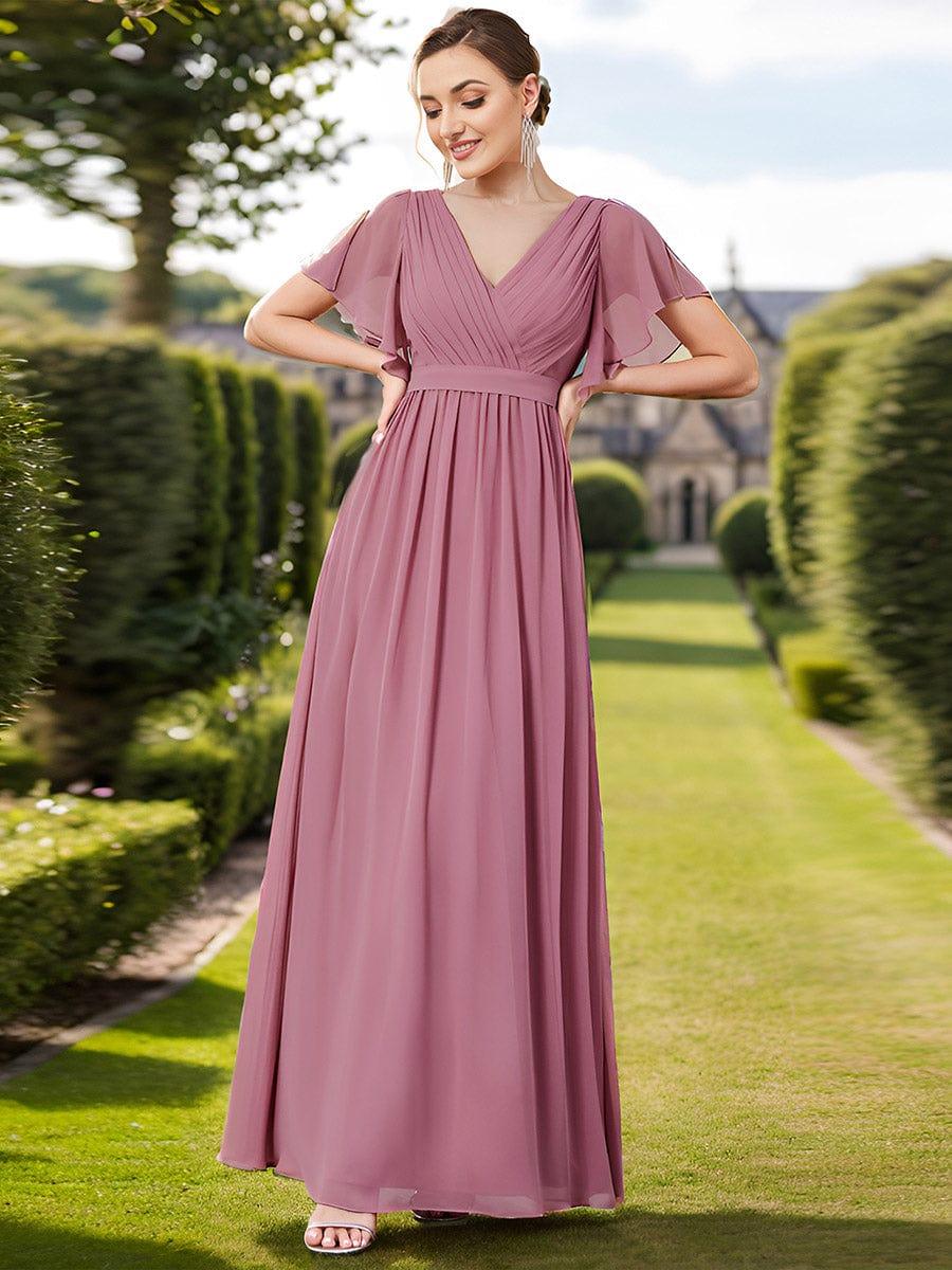 ever LEORA|V-Neck Flutter Sleeve Floor-Length A-Line Chiffon Evening Dress - Image 130