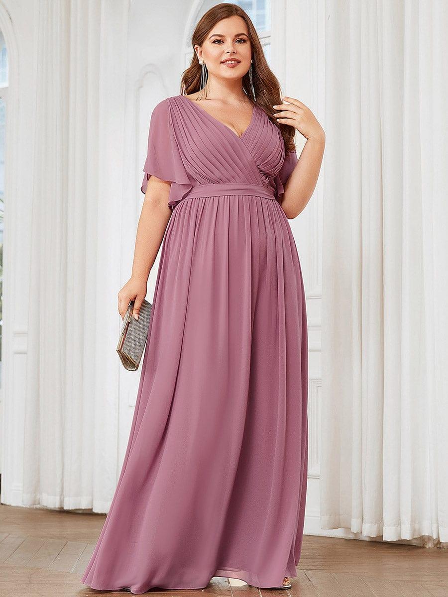 ever LEORA|V-Neck Flutter Sleeve Floor-Length A-Line Chiffon Evening Dress - Image 131