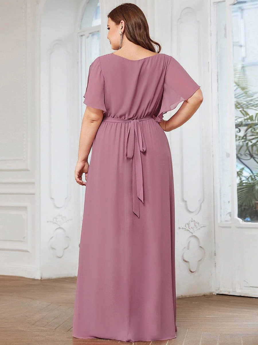 ever LEORA|V-Neck Flutter Sleeve Floor-Length A-Line Chiffon Evening Dress - Image 132