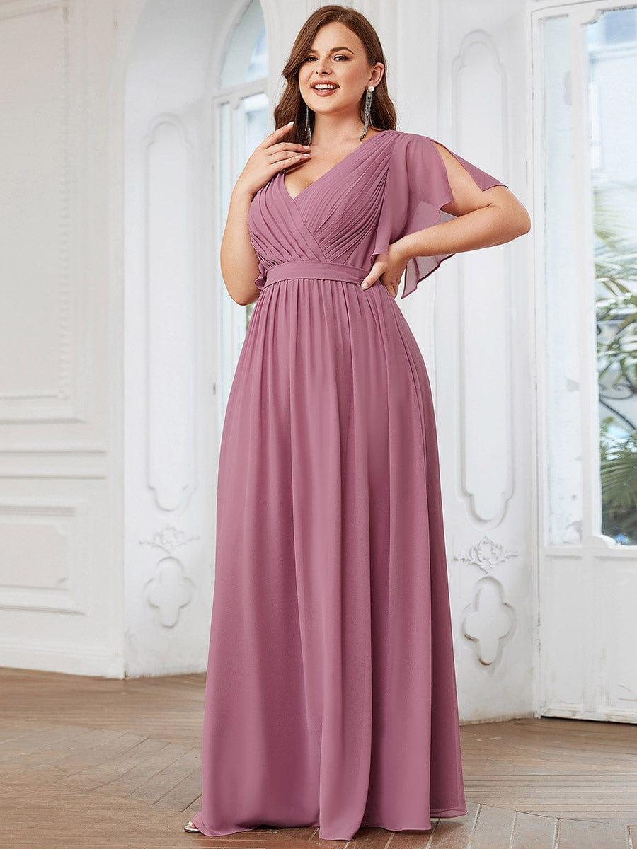 ever LEORA|V-Neck Flutter Sleeve Floor-Length A-Line Chiffon Evening Dress - Image 134