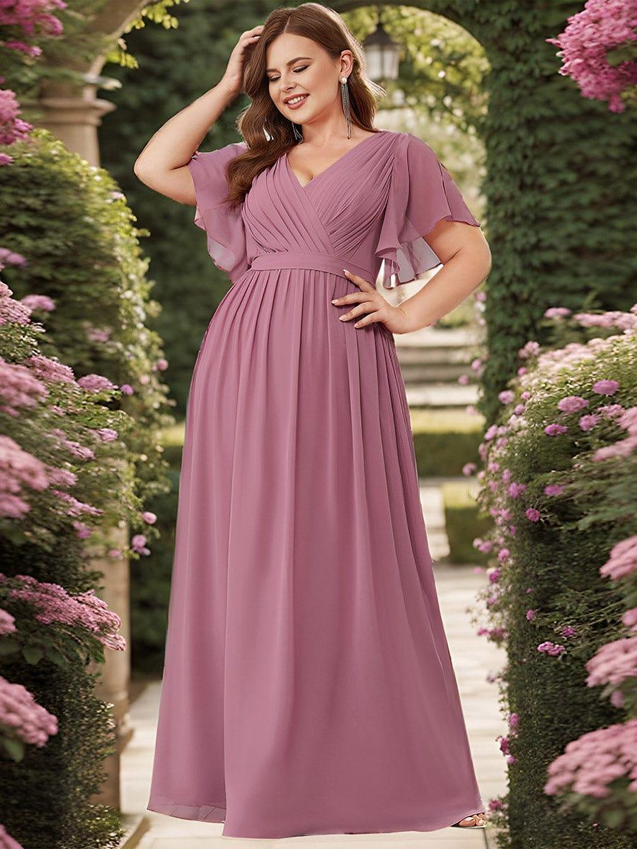 ever LEORA|V-Neck Flutter Sleeve Floor-Length A-Line Chiffon Evening Dress - Image 135