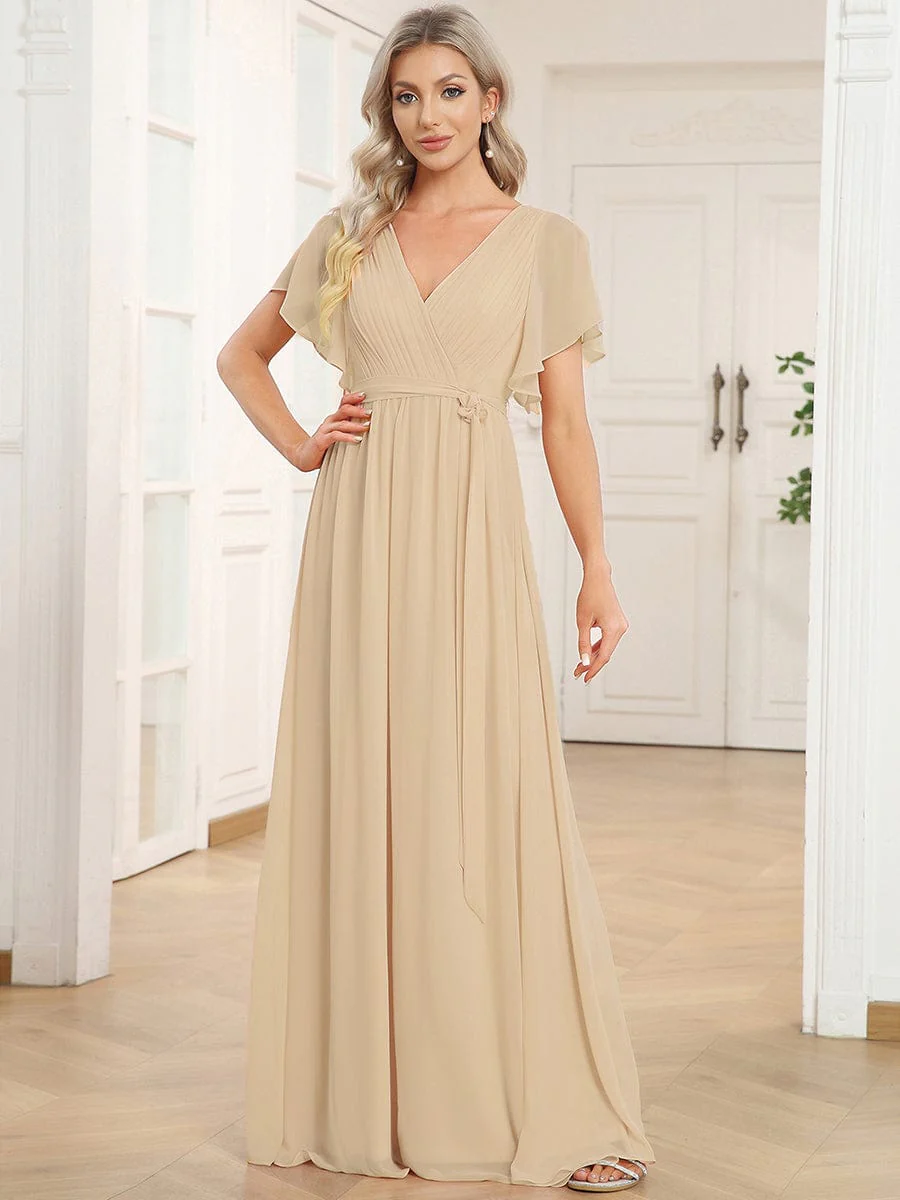 ever LEORA|V-Neck Flutter Sleeve Floor-Length A-Line Chiffon Evening Dress - Image 136