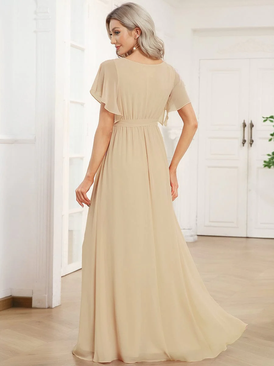 ever LEORA|V-Neck Flutter Sleeve Floor-Length A-Line Chiffon Evening Dress - Image 137