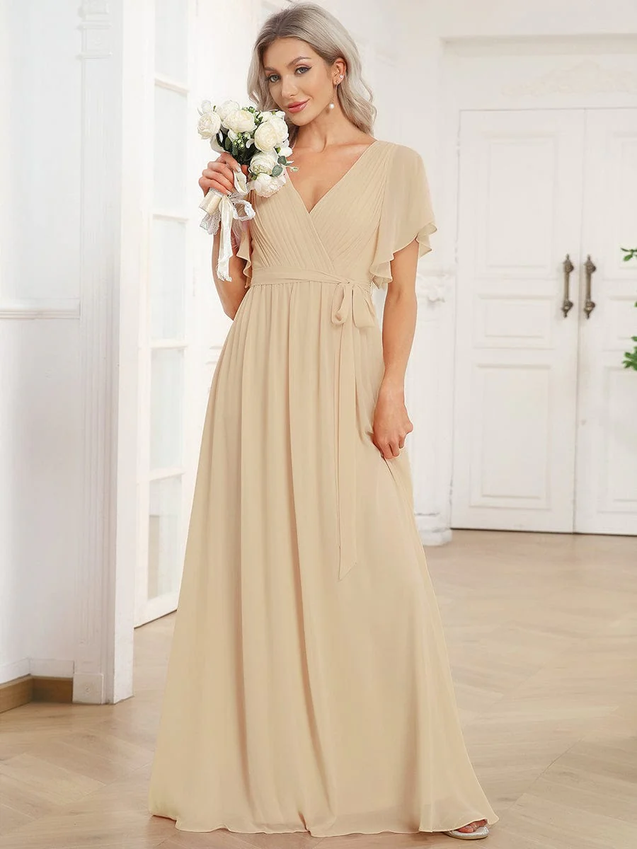 ever LEORA|V-Neck Flutter Sleeve Floor-Length A-Line Chiffon Evening Dress - Image 139
