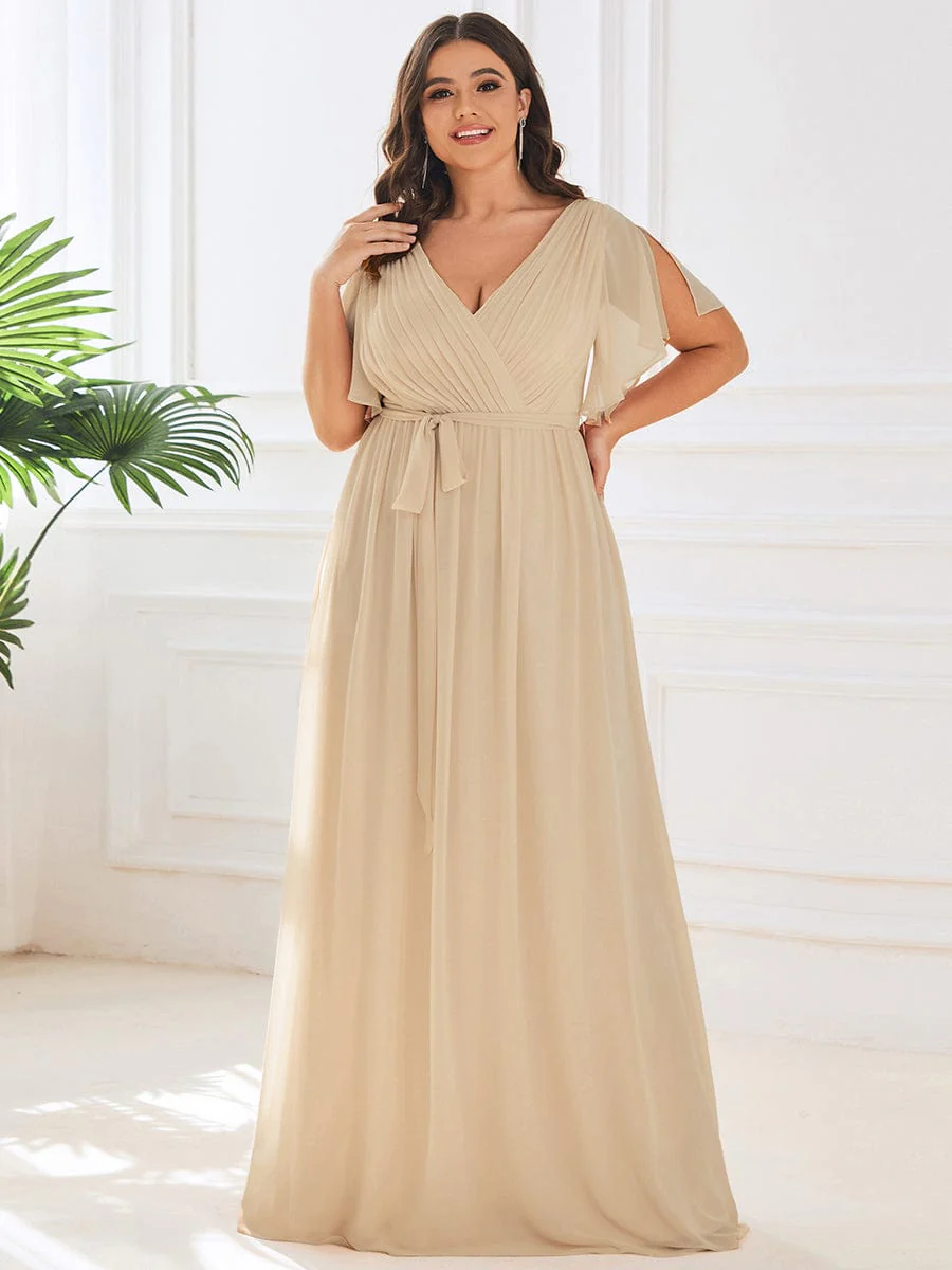 ever LEORA|V-Neck Flutter Sleeve Floor-Length A-Line Chiffon Evening Dress - Image 141