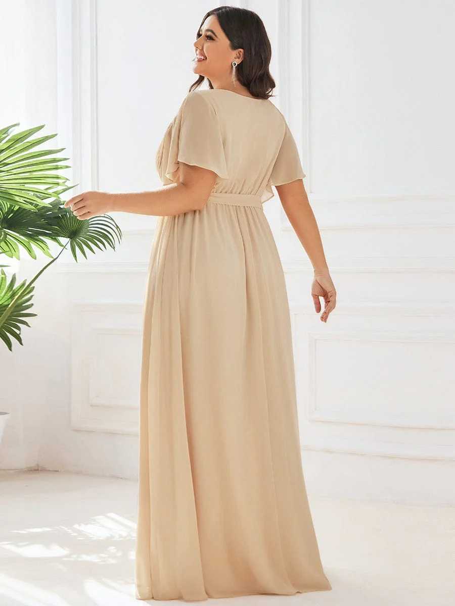 ever LEORA|V-Neck Flutter Sleeve Floor-Length A-Line Chiffon Evening Dress - Image 142
