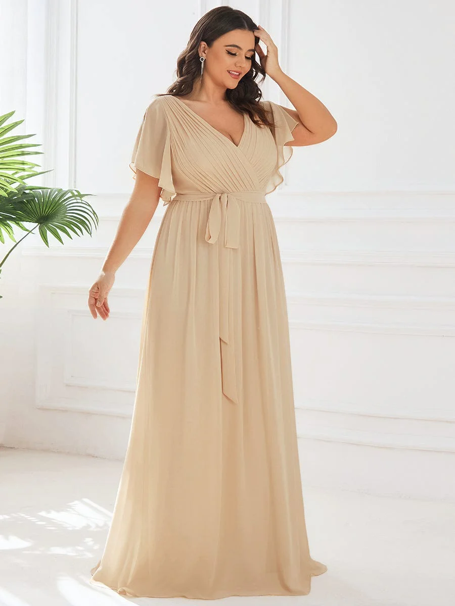 ever LEORA|V-Neck Flutter Sleeve Floor-Length A-Line Chiffon Evening Dress - Image 144