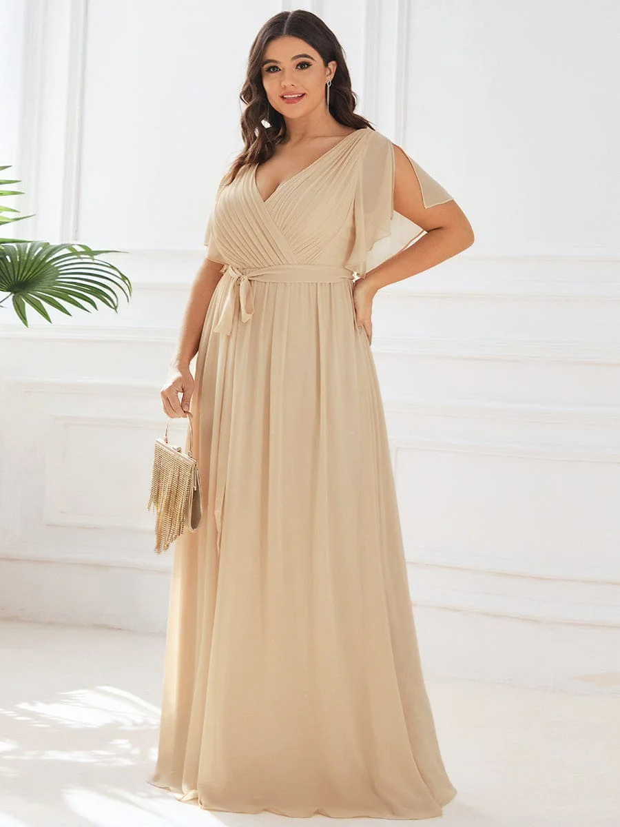 ever LEORA|V-Neck Flutter Sleeve Floor-Length A-Line Chiffon Evening Dress - Image 145