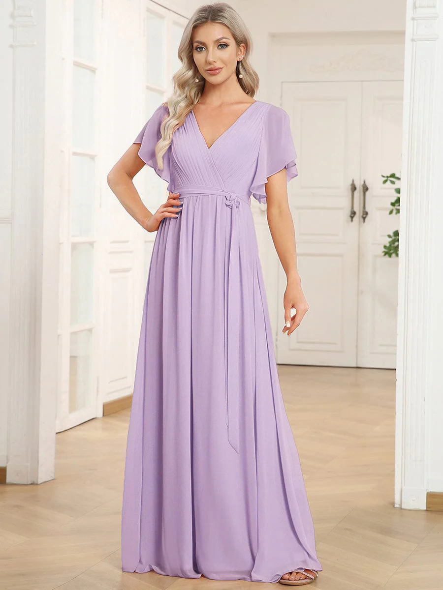 ever LEORA|V-Neck Flutter Sleeve Floor-Length A-Line Chiffon Evening Dress - Image 146