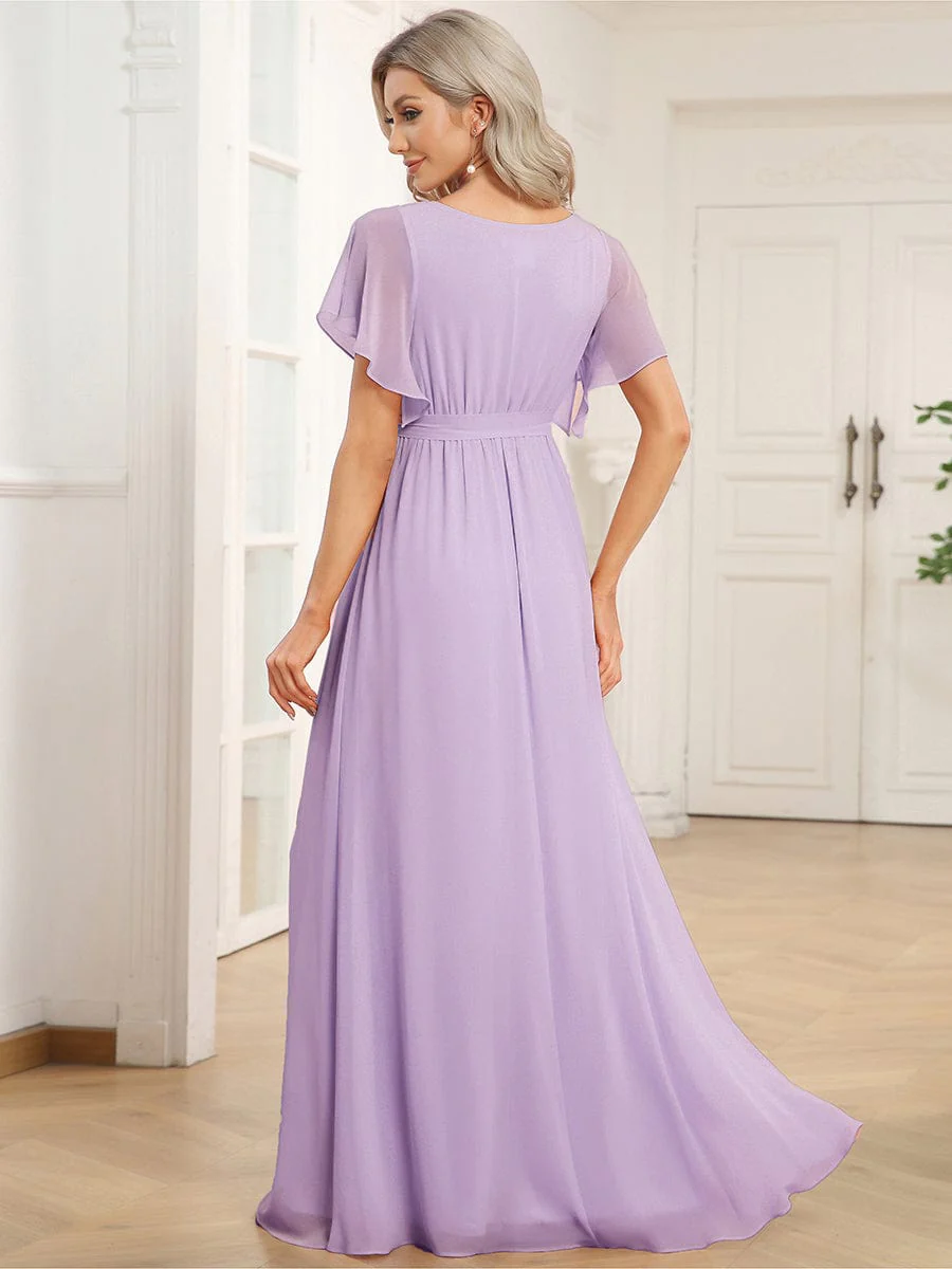 ever LEORA|V-Neck Flutter Sleeve Floor-Length A-Line Chiffon Evening Dress - Image 147