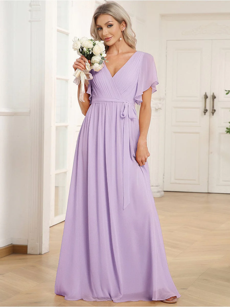 ever LEORA|V-Neck Flutter Sleeve Floor-Length A-Line Chiffon Evening Dress - Image 149
