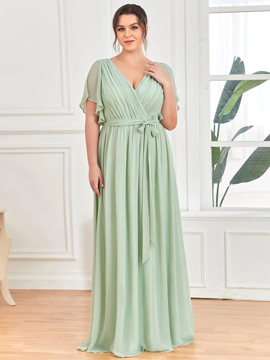ever LEORA|V-Neck Flutter Sleeve Floor-Length A-Line Chiffon Evening Dress - Image 15