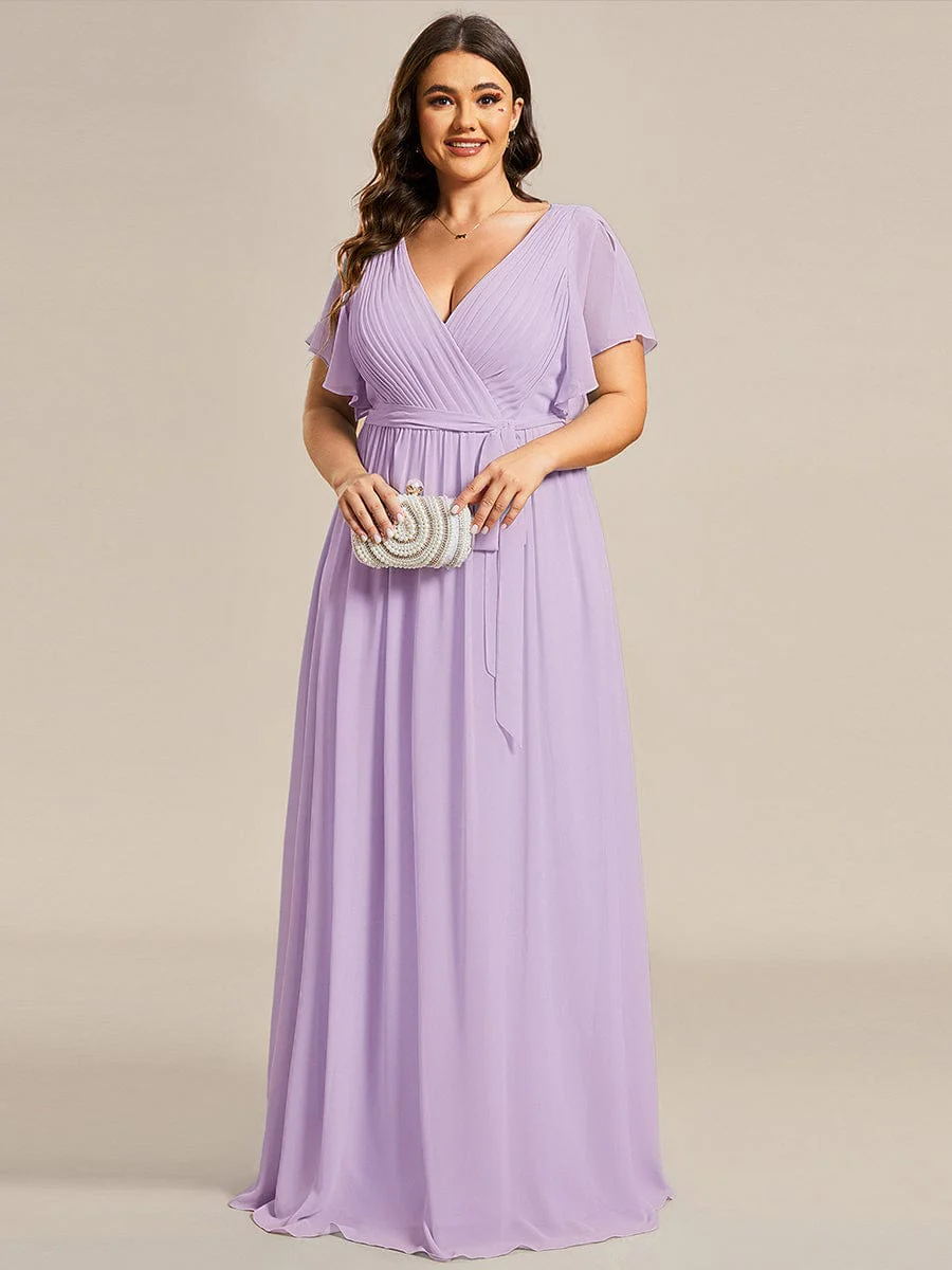 ever LEORA|V-Neck Flutter Sleeve Floor-Length A-Line Chiffon Evening Dress - Image 151