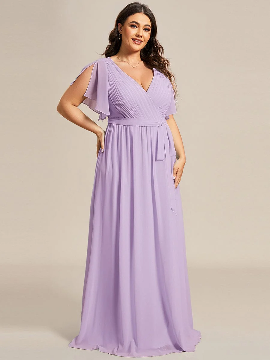 ever LEORA|V-Neck Flutter Sleeve Floor-Length A-Line Chiffon Evening Dress - Image 154