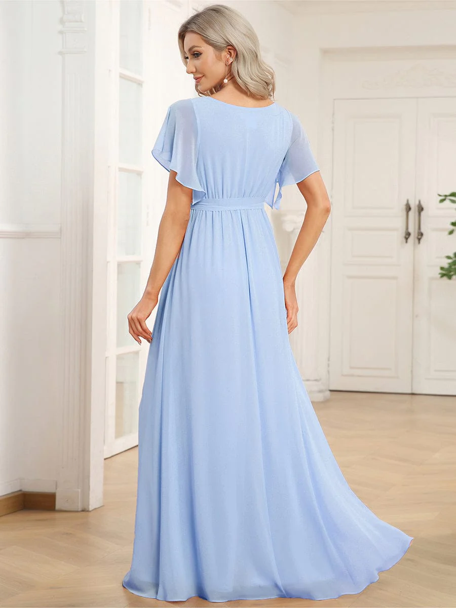 ever LEORA|V-Neck Flutter Sleeve Floor-Length A-Line Chiffon Evening Dress - Image 157
