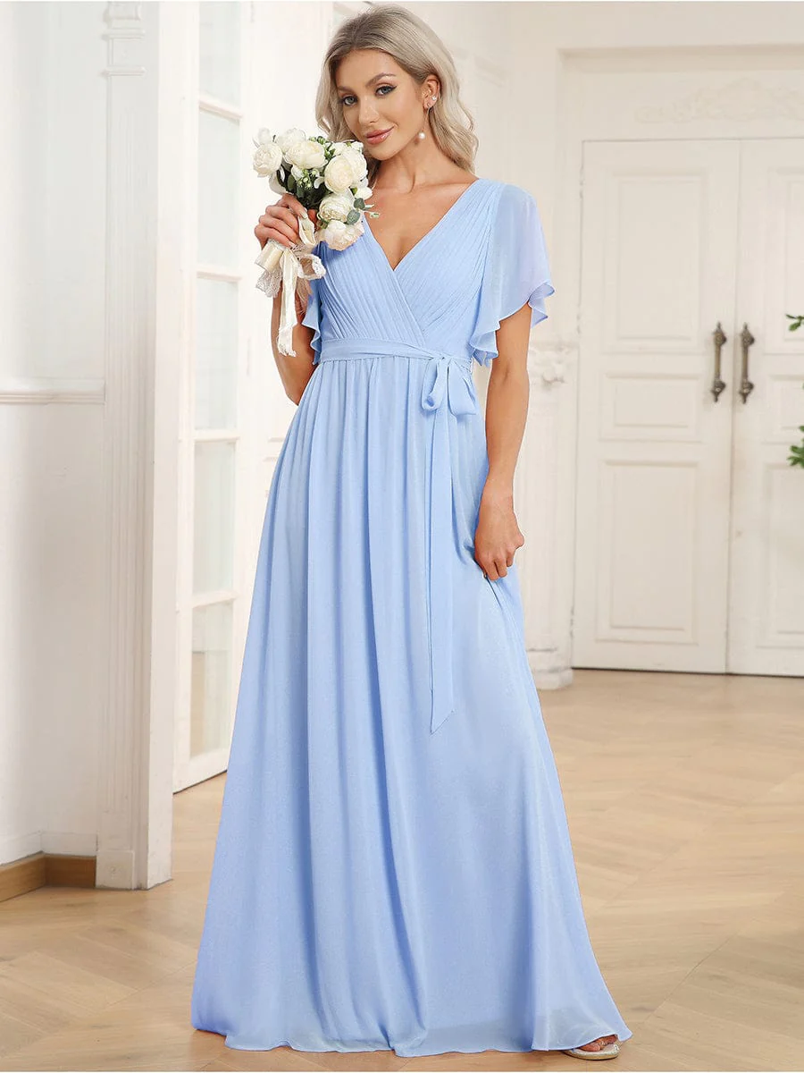 ever LEORA|V-Neck Flutter Sleeve Floor-Length A-Line Chiffon Evening Dress - Image 158