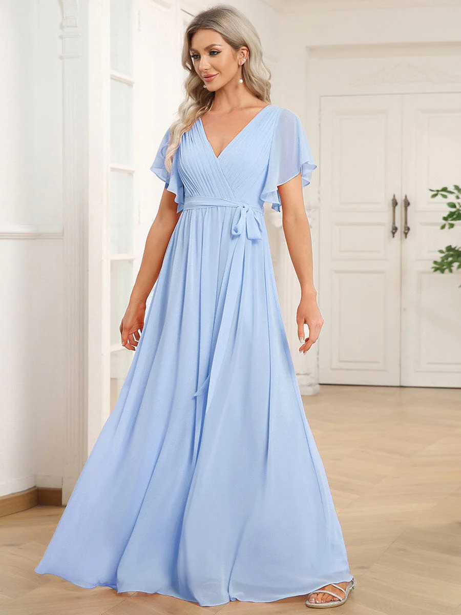 ever LEORA|V-Neck Flutter Sleeve Floor-Length A-Line Chiffon Evening Dress - Image 159