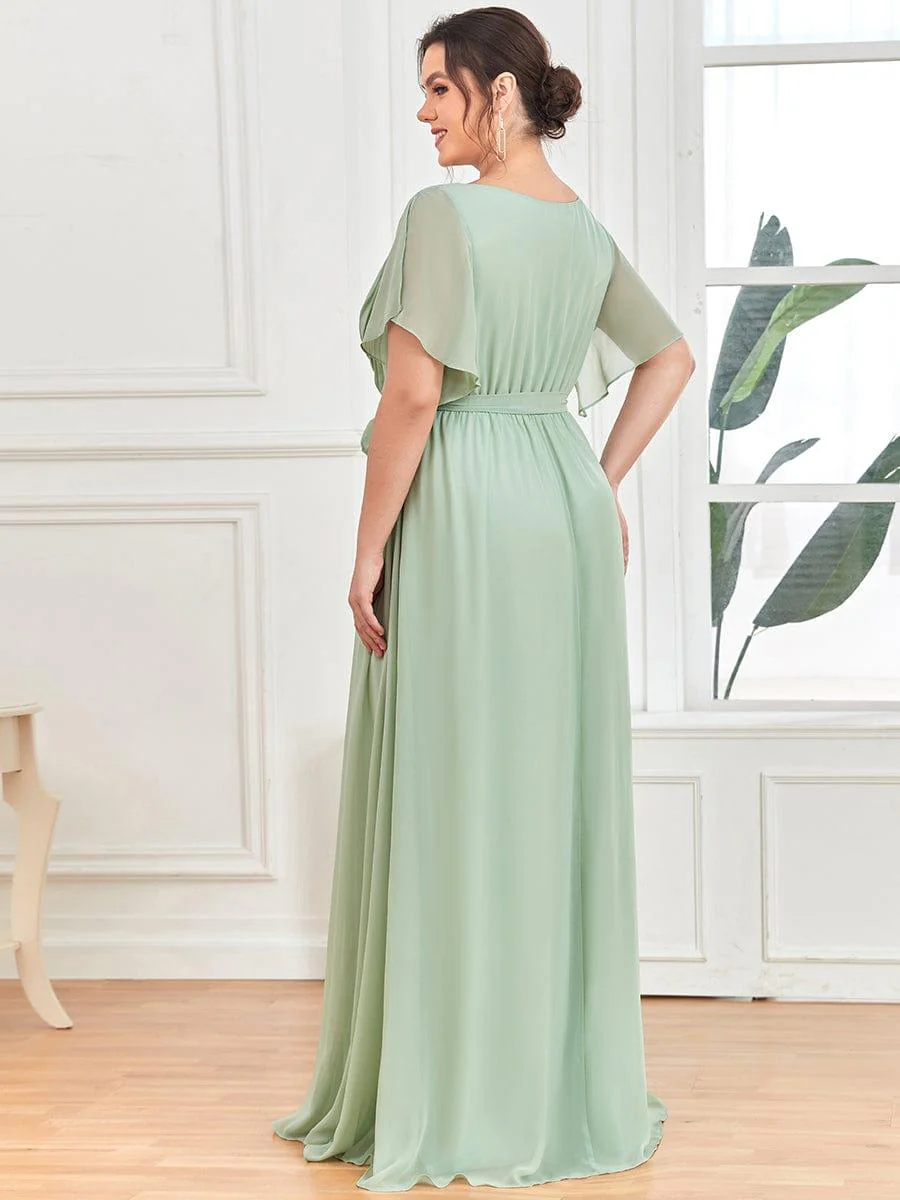 ever LEORA|V-Neck Flutter Sleeve Floor-Length A-Line Chiffon Evening Dress - Image 16