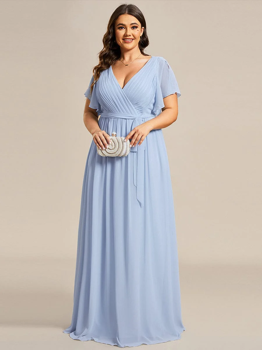 ever LEORA|V-Neck Flutter Sleeve Floor-Length A-Line Chiffon Evening Dress - Image 161