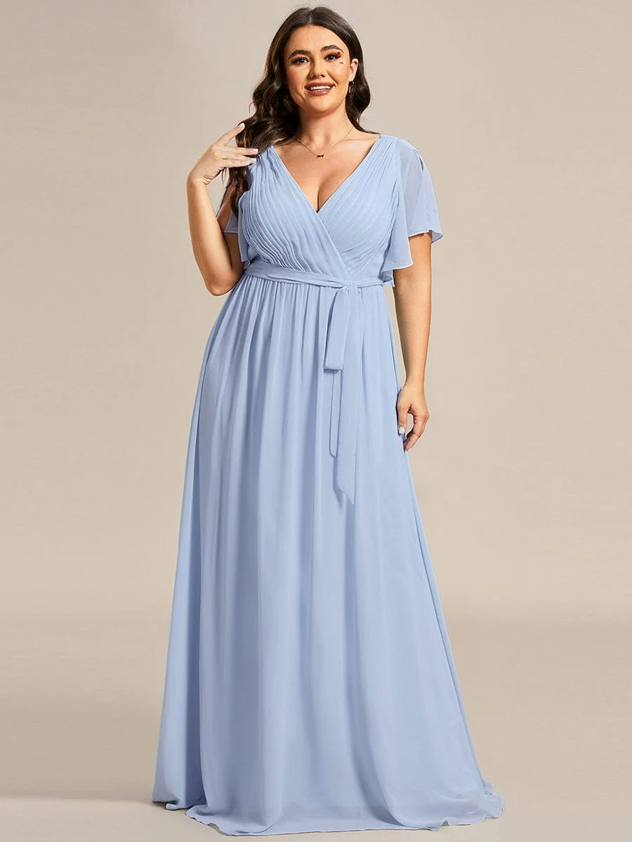 ever LEORA|V-Neck Flutter Sleeve Floor-Length A-Line Chiffon Evening Dress - Image 164