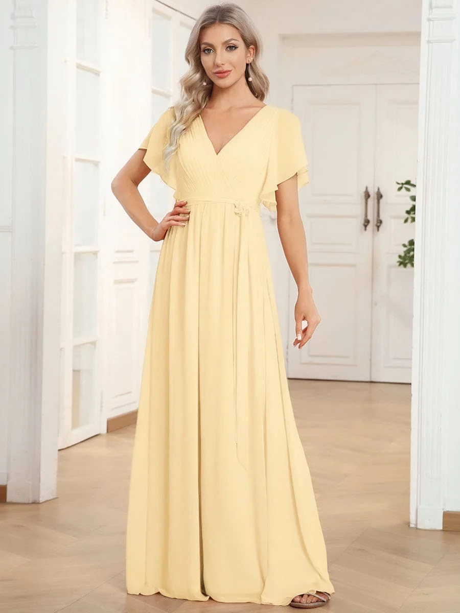 ever LEORA|V-Neck Flutter Sleeve Floor-Length A-Line Chiffon Evening Dress - Image 166