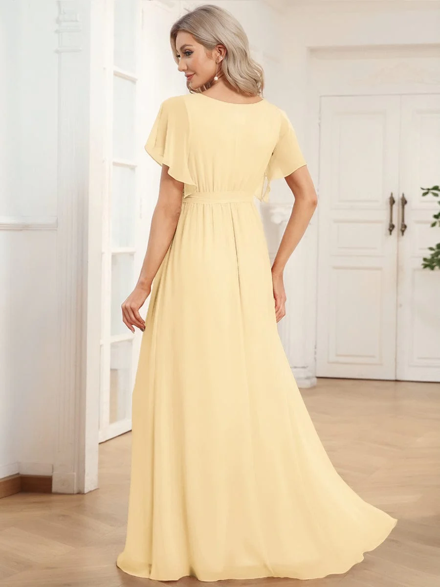 ever LEORA|V-Neck Flutter Sleeve Floor-Length A-Line Chiffon Evening Dress - Image 167