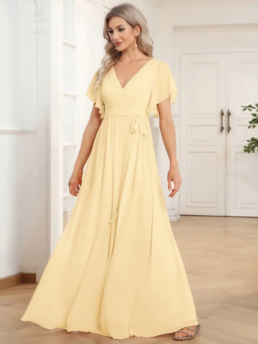 ever LEORA|V-Neck Flutter Sleeve Floor-Length A-Line Chiffon Evening Dress - Image 169