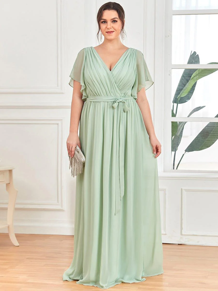 ever LEORA|V-Neck Flutter Sleeve Floor-Length A-Line Chiffon Evening Dress - Image 17