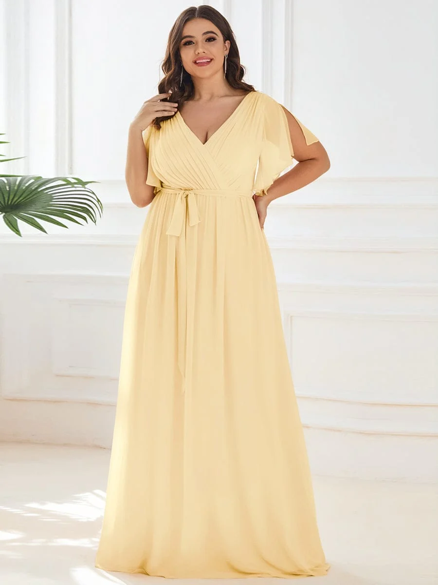 ever LEORA|V-Neck Flutter Sleeve Floor-Length A-Line Chiffon Evening Dress - Image 171