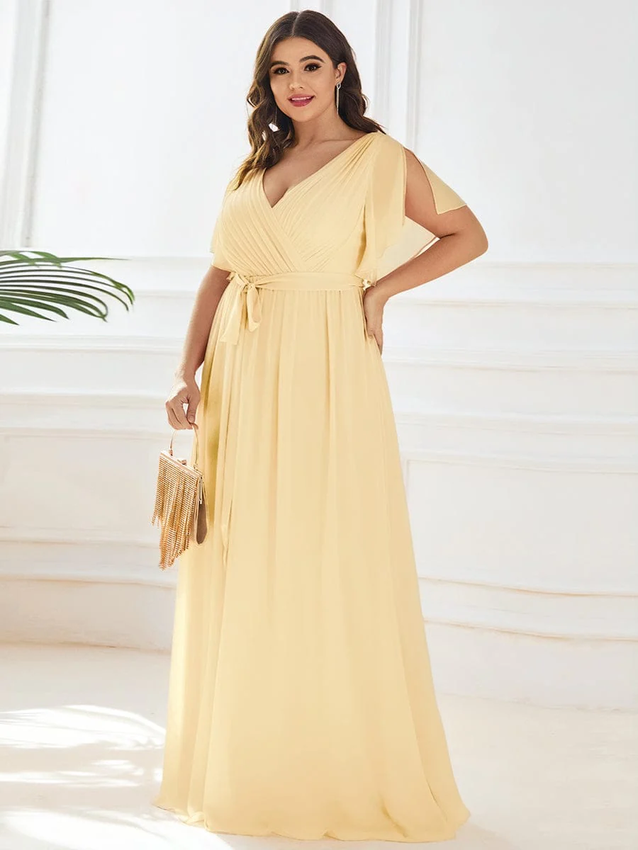 ever LEORA|V-Neck Flutter Sleeve Floor-Length A-Line Chiffon Evening Dress - Image 174
