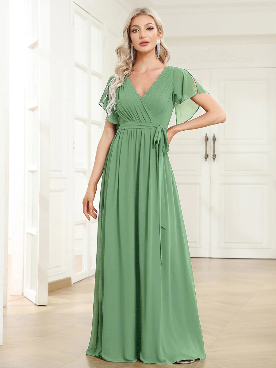 ever LEORA|V-Neck Flutter Sleeve Floor-Length A-Line Chiffon Evening Dress - Image 176
