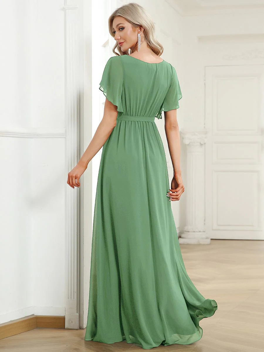 ever LEORA|V-Neck Flutter Sleeve Floor-Length A-Line Chiffon Evening Dress - Image 177