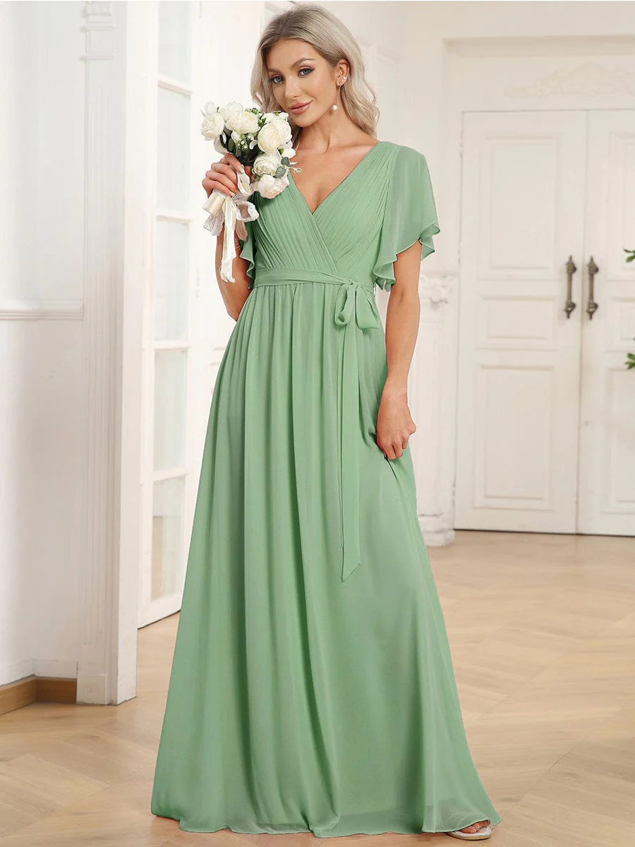 ever LEORA|V-Neck Flutter Sleeve Floor-Length A-Line Chiffon Evening Dress - Image 178