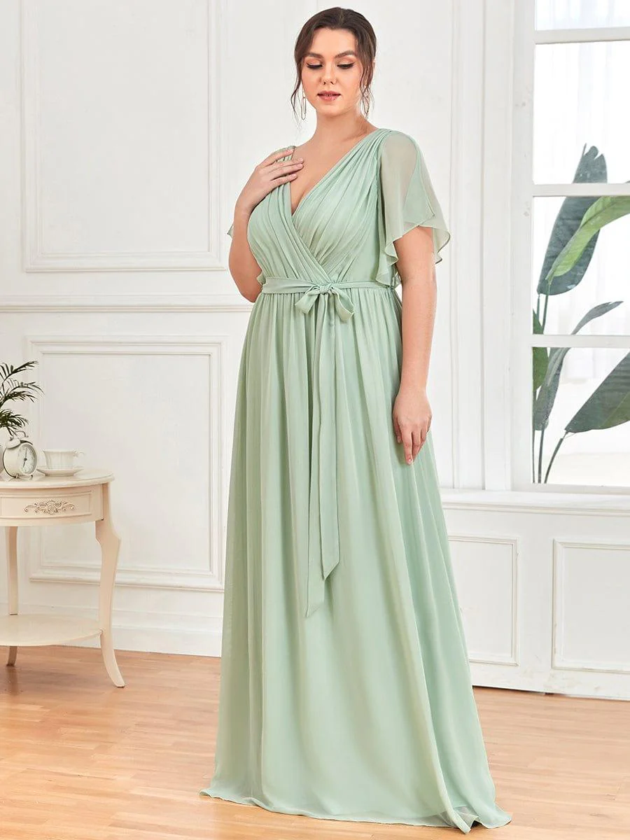 ever LEORA|V-Neck Flutter Sleeve Floor-Length A-Line Chiffon Evening Dress - Image 18